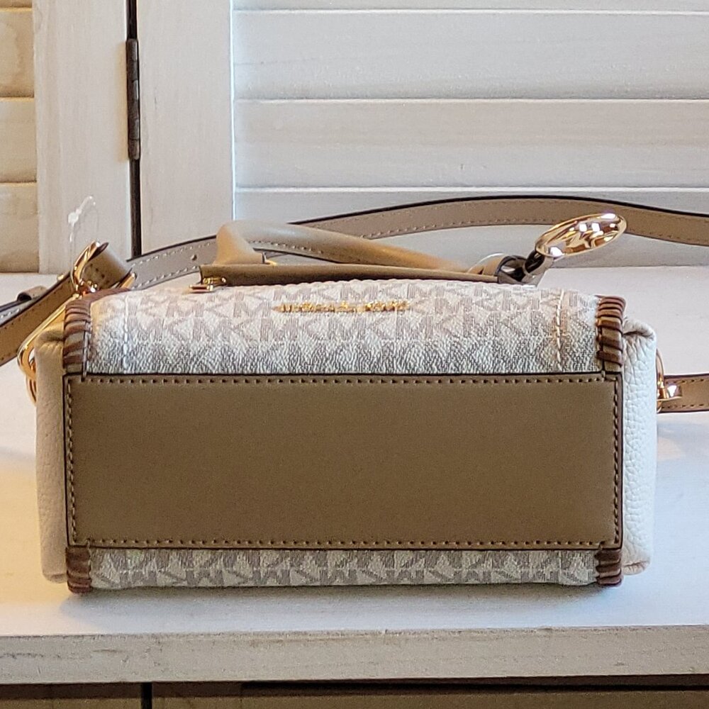 $79 Michael Michael Kors Lt Cream/Sag Multi Ex-Small Signature Logo Satchel - Picture 5 of 8
